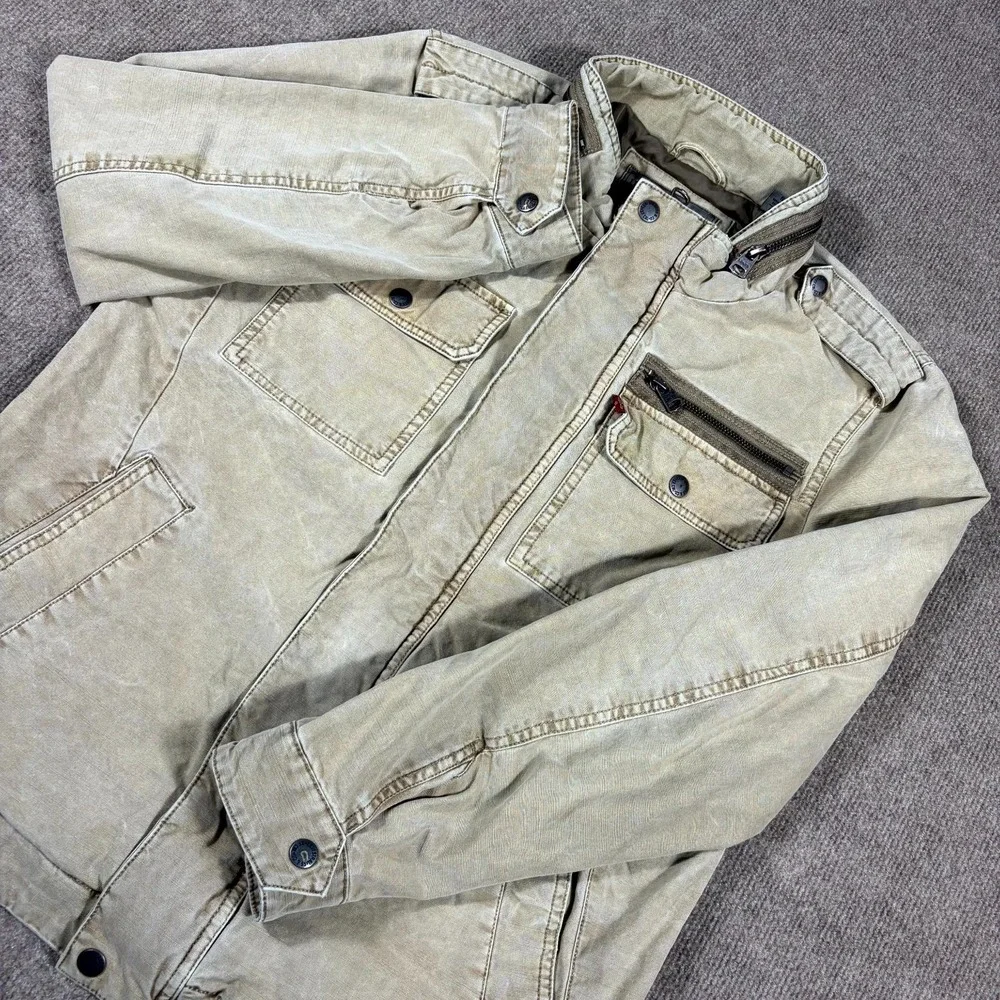Levi's Military Jacket Mens Small Beige Cotton Canvas Workwear Utility Pockets